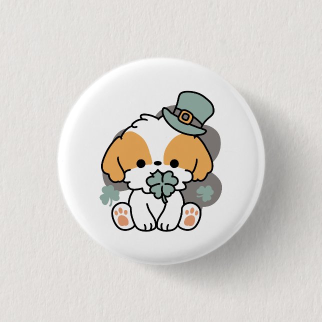 Lucky Pup with Clover – St. Patrick's Day Gift 1 Inch Round Button (Front)