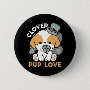 Lucky Pup with Clover – St. Patrick's Day Gift 2 Inch Round Button