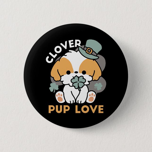 Lucky Pup with Clover – St. Patrick's Day Gift 2 Inch Round Button (Front)