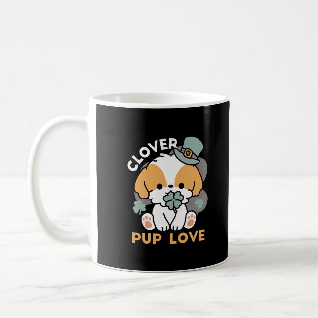 Lucky Pup with Clover – St. Patrick's Day Gift Coffee Mug (Left)