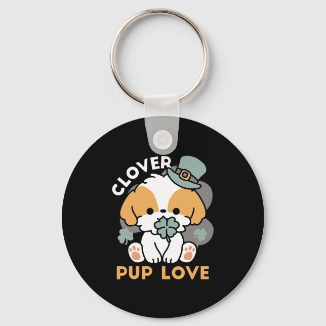 Lucky Pup with Clover – St. Patrick's Day Gift Keychain (Front)