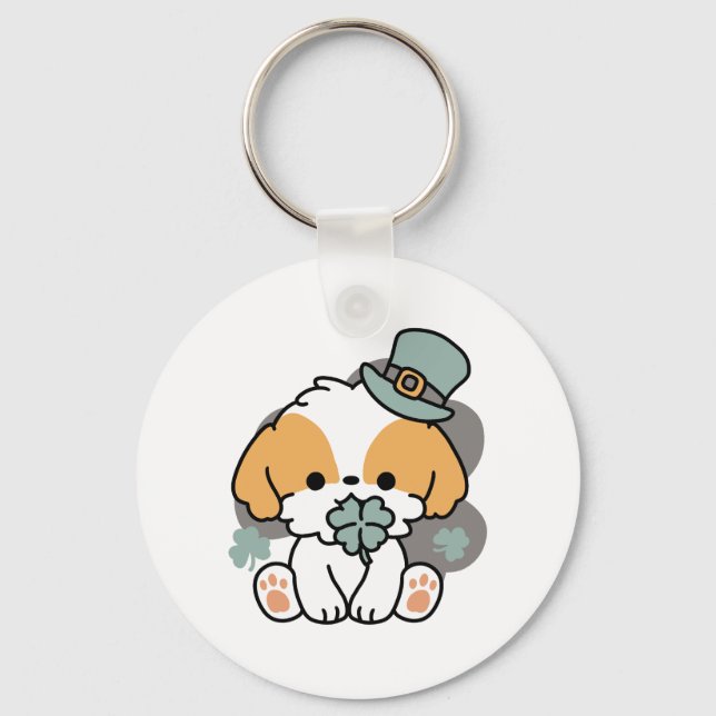 Lucky Pup with Clover – St. Patrick's Day Gift Keychain (Front)
