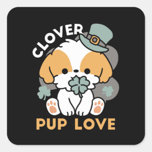 Lucky Pup with Clover – St. Patrick's Day Gift Square Sticker
