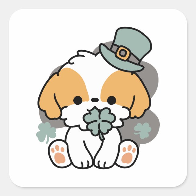Lucky Pup with Clover – St. Patrick's Day Gift Square Sticker (Front)