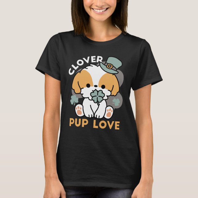 Lucky Pup with Clover – St. Patrick's Day Gift T-Shirt (Front)