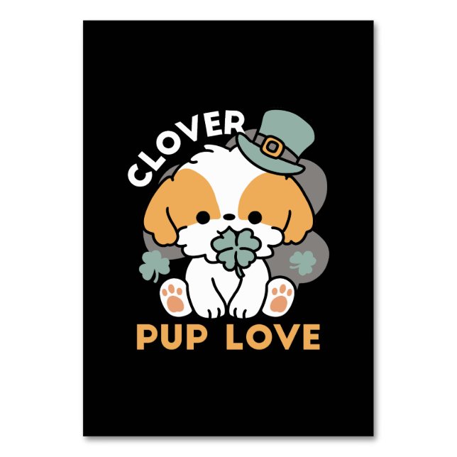 Lucky Pup with Clover – St. Patrick's Day Gift Table Number (Front)