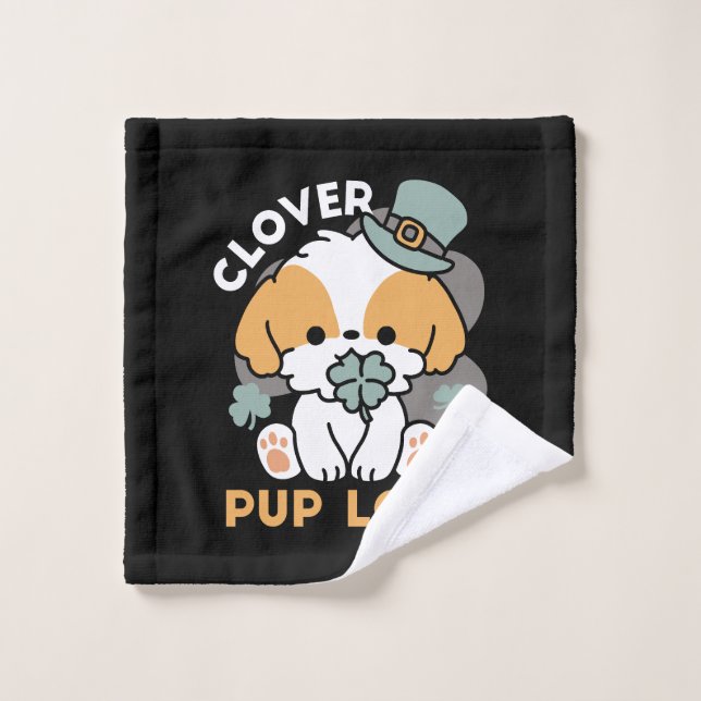Lucky Pup with Clover – St. Patrick's Day Gift Wash Cloth (Wash Cloth)