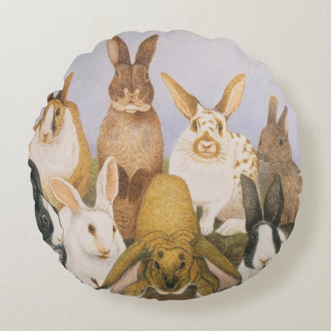 Lucky rabbits round pillow (Front)