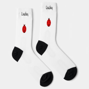 Lucky Red Ladybug on White Socks