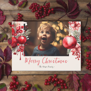 Lucky Red Poinsettia Photo  Holiday Card