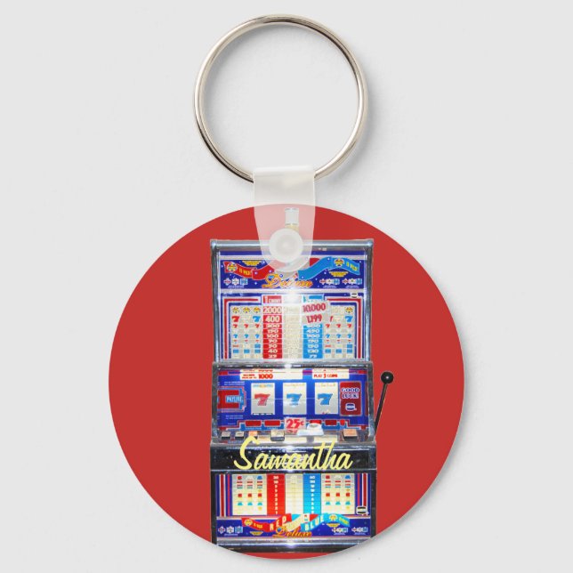 Lucky Red Slot Machine Jackpot Keychain (Front)