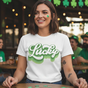 Lucky Retro Green And White St Patrick's Day T-Shirt