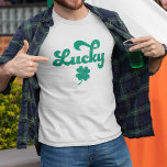 Lucky | Retro St Patrick's Day T-Shirt<br><div class="desc">Share the luck o' the Irish with our cool vintage inspired St Patrick's Day tank top. Design features "lucky" in emerald green retro bubble script typography and a four leaf clover illustration with a distressed vintage effect.</div>