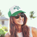 Lucky | Retro St Patrick's Day Trucker Hat<br><div class="desc">Share the luck o' the Irish with our cool vintage inspired St Patrick's Day trucker hat. Design features "lucky" in emerald green retro bubble script typography and a four leaf clover illustration with a distressed vintage effect.</div>