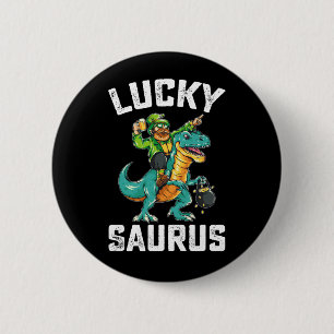 Lucky Saurus Dinosaur T Rex St Patrick's Day 2 Inch Round Button