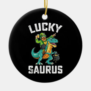 Lucky Saurus Dinosaur T Rex St Patrick's Day Ceramic Ornament