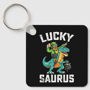Lucky Saurus Dinosaur T Rex St Patrick's Day Keychain