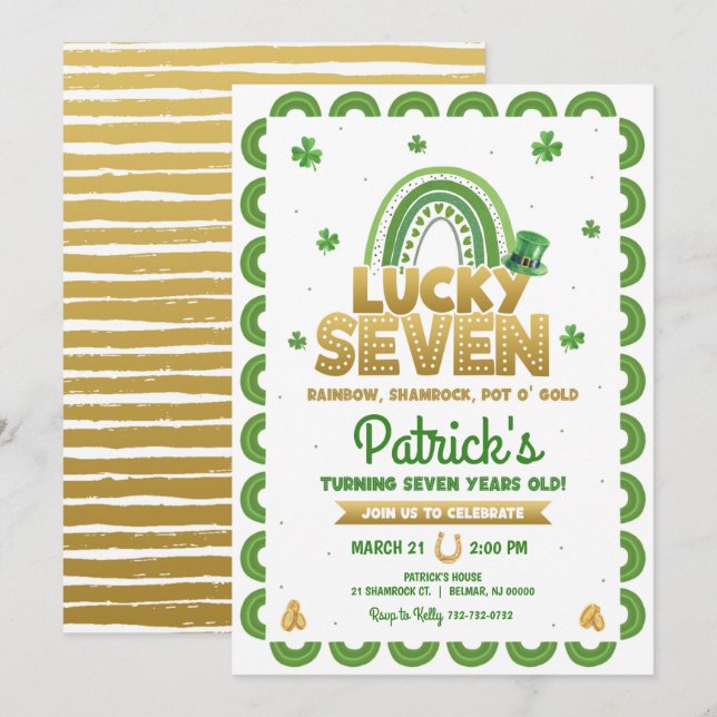Lucky Seven Birthday Invitation Jour de la St Patr (Devant / Derrière)