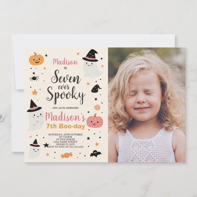 Lucky Seven Kids Halloween Birthday Invitation (Front)