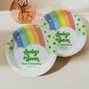 Lucky Seven Rainbow Clovers 7th Birthday Party Paper Plate