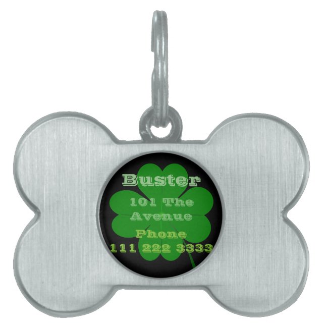 Lucky Shamrock Clover Dog ID Pet Name Tag (Front)