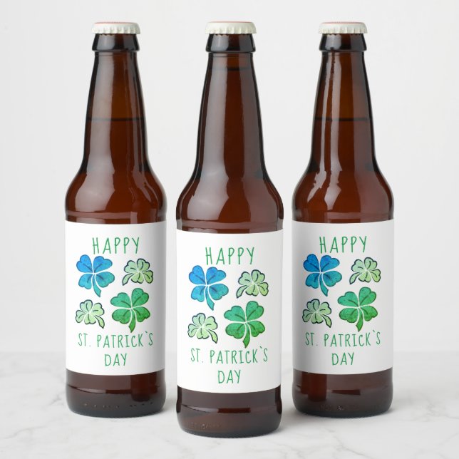 Lucky Shamrock Clover Happy St. Patrick`s day Beer Bottle Label (Bottles)