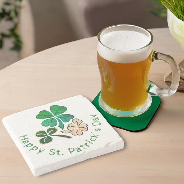 Lucky Shamrock Clover Happy St. Patrick`s day Stone Coaster (Creator Uploaded)