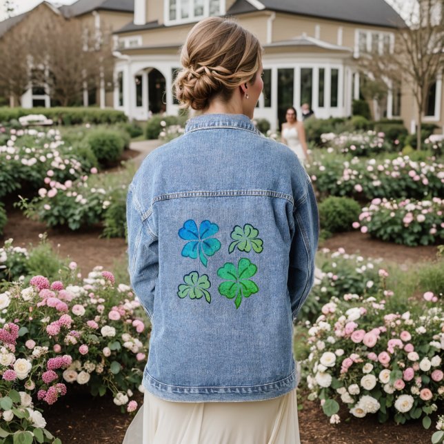 Lucky Shamrock Clover Luck Denim Jacket (Wedding Back)