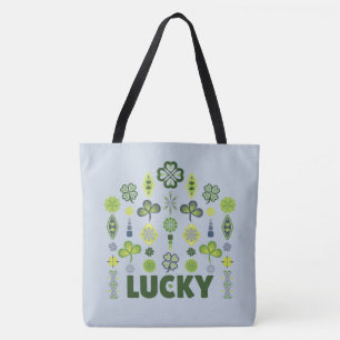 Lucky Shamrock Clover Minimal Modern Pattern Blue Tote Bag