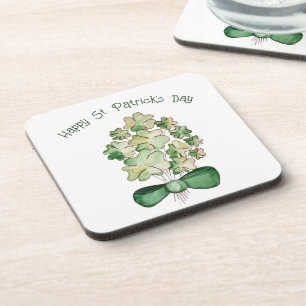 Lucky Shamrock Clover Watercolor Art Coaster