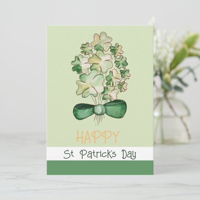 Lucky Shamrock Clover Watercolor Art Holiday Card (Standing Front)