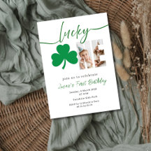 Lucky Shamrock First Birthday Photo Editable 