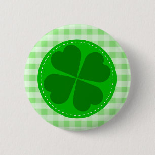 Lucky Shamrock Green Chequered 2 Inch Round Button