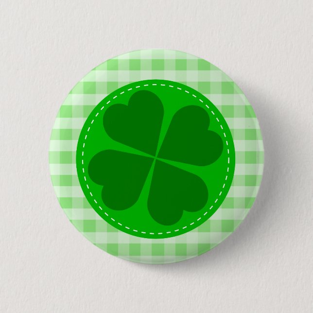 Lucky Shamrock Green Chequered 2 Inch Round Button (Front)