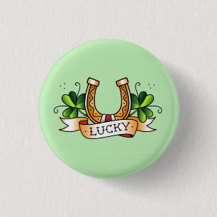 Lucky, Shamrock, Horseshoe 1 Inch Round Button