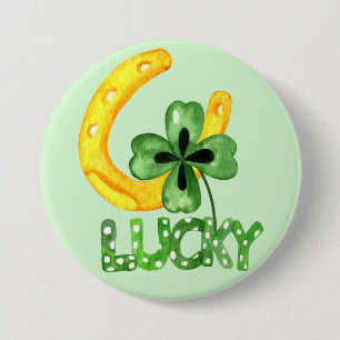 Lucky Shamrock & Horseshoe 3 Inch Round Button