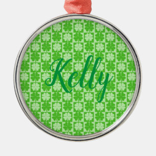 Lucky Shamrock, Kelly, Personalize Metal Ornament