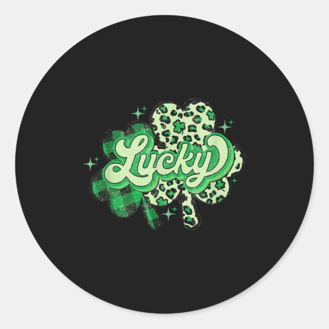 Lucky Shamrock Leopard,checkered Patricks Day Funn Classic Round Sticker (Front)