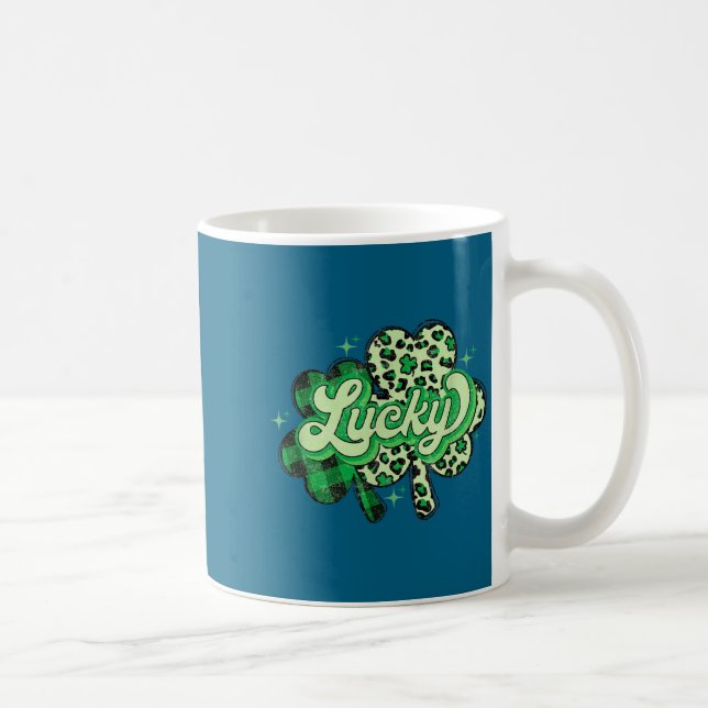 Lucky Shamrock Leopard,checkered Patricks Day Funn Coffee Mug (Right)