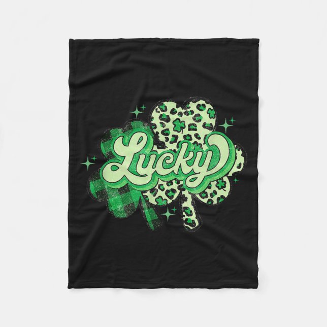 Lucky Shamrock Leopard,checkered Patricks Day Funn Fleece Blanket (Front)