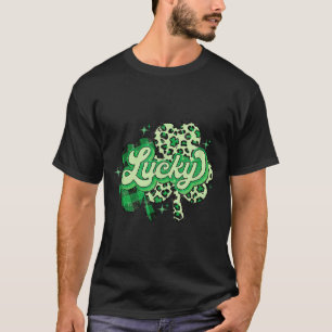 Lucky Shamrock Leopard,checkered Patricks Day Funn T-Shirt