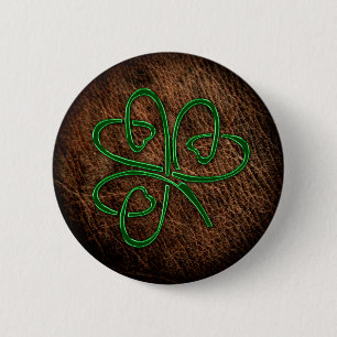 Lucky shamrock on leather texture 2 inch round button