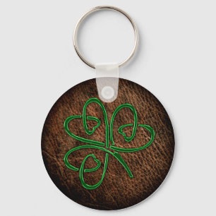 Lucky shamrock on leather texture keychain