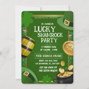 Lucky Shamrock Party St. Paddy's Day Customizable Invitation