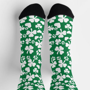 Lucky Shamrock & Paw Print Green Socks