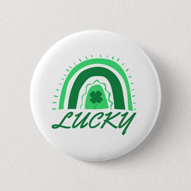 Lucky Shamrock Rainbow 2 Inch Round Button (Front)