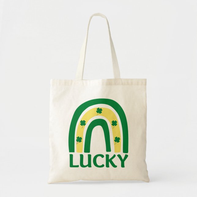 Lucky Shamrock Rainbow St Patricks Tote Bag (Front)