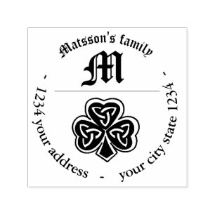Lucky shamrock return address family monogram self-inking stamp
