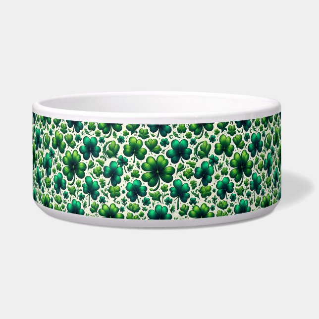 Lucky Shamrock St. Patrick’s Day Ceramic Pet Bowl (Front)