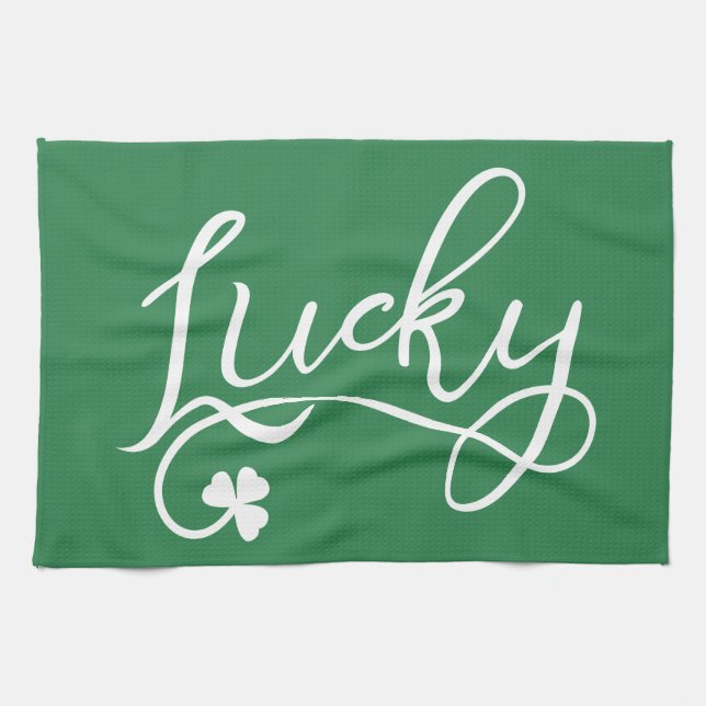 Lucky Shamrock St Patricks Day Irish Kitchen Towel (Horizontal)